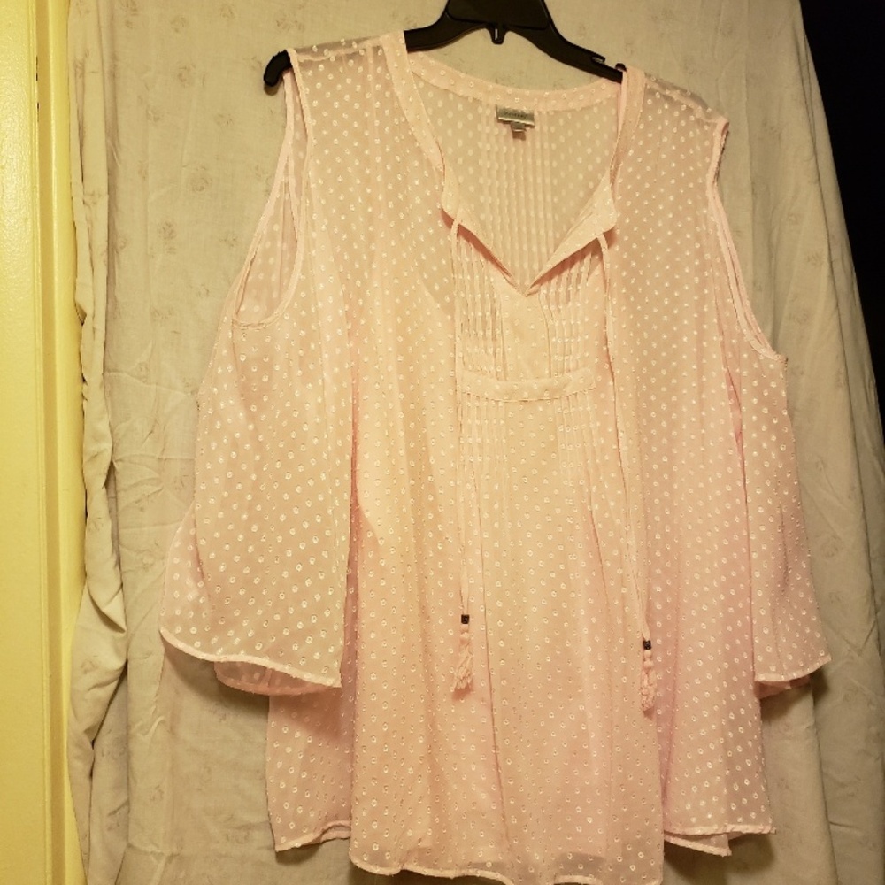 Plus Size Pink Open Shoulder blouse with Camisole